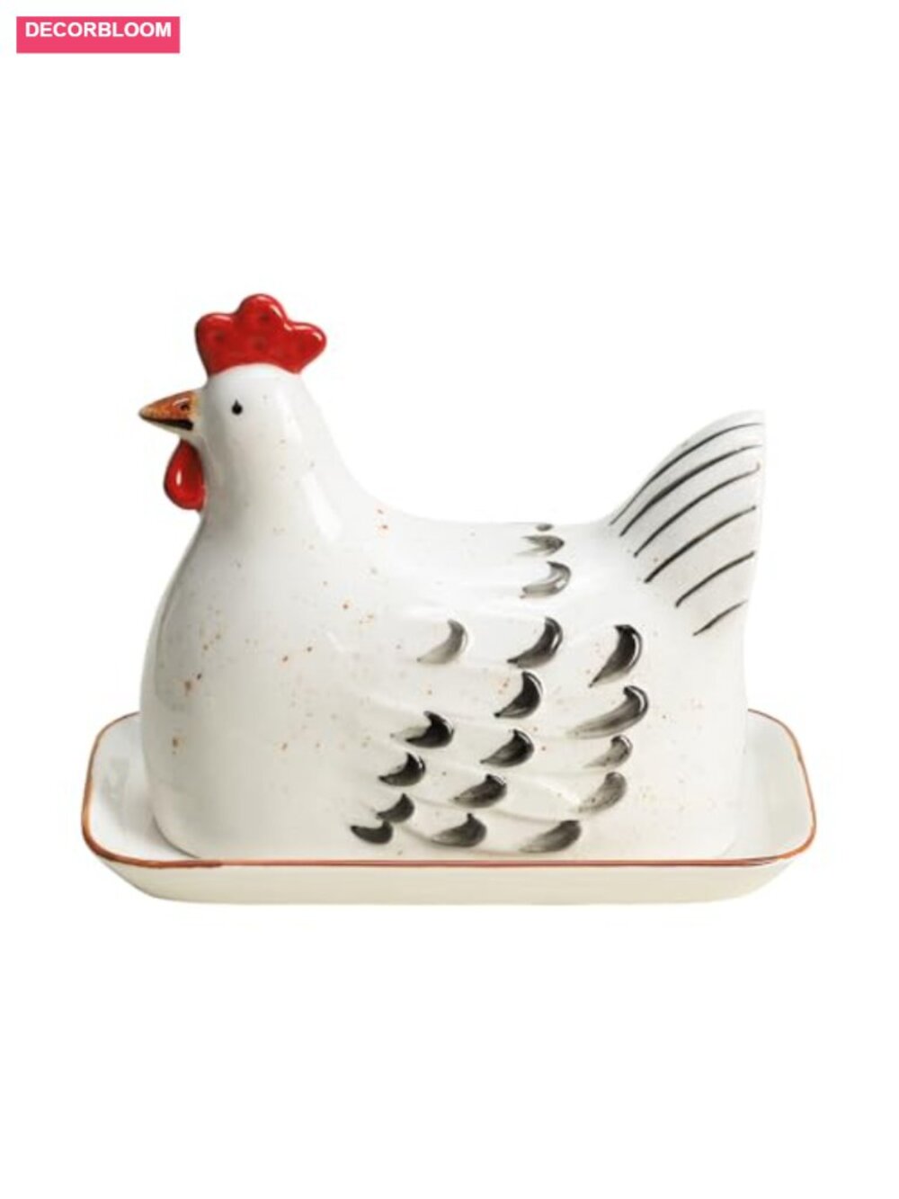 Retro Hen Ceramic Butter Dish with Lid - Butter Keeper & Plate Tray for Kitchen - Picture 1 of 6